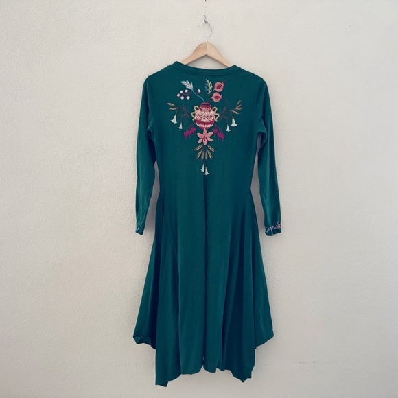 Johnny Was Amarylla Dress Small Emerald Green Cotton Embroidered Asymmetric Boho - Picture 7 of 14